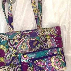 Vera Bradley Paisley Floral Tote and matching wallet in Purple and Green